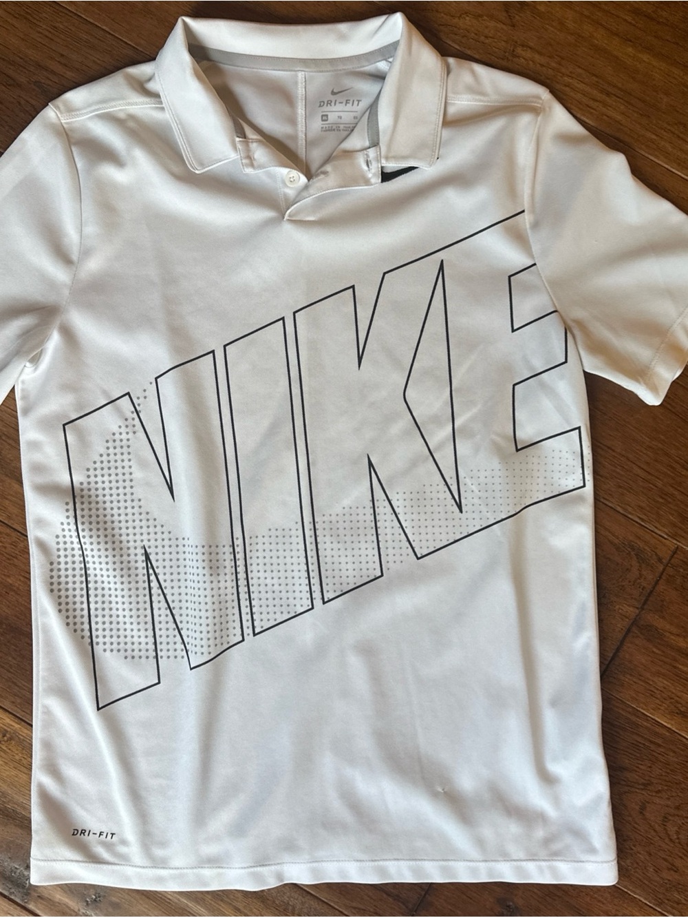 Nike White Boys' Dri-FIT Polo with Black Outline Logo